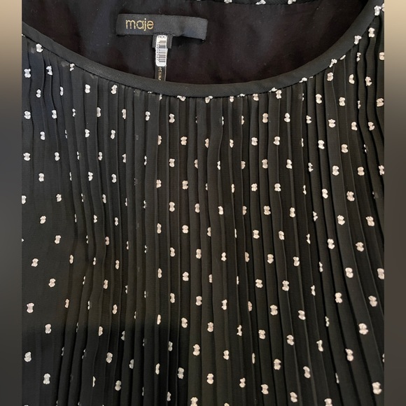 Maje Pleated Rockito Allover Polka Dot Print Black and White Shift Dress. Size 2 - Picture 10 of 14